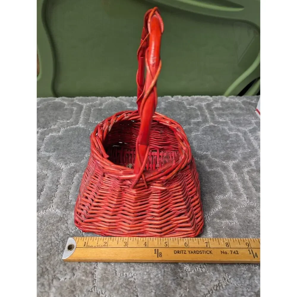 CHRISTMAS Red Woven Wicker BASKET 9.5
